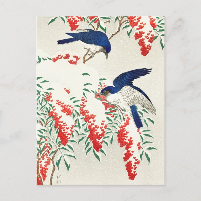 Vintage Japanese Woodblock Art Print Birds Postcard (Front)