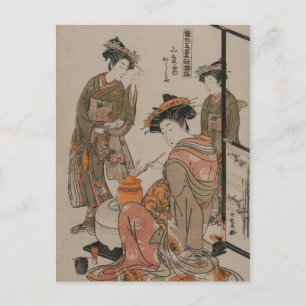 Vintage Japanese Woodblock Art Print Tea Ceremony Postcard
