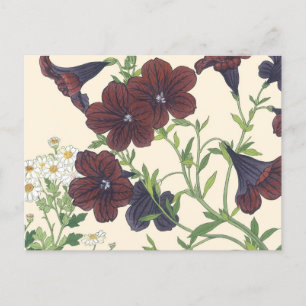 Vintage Japanese Woodblock Floral Morning Glory Postcard