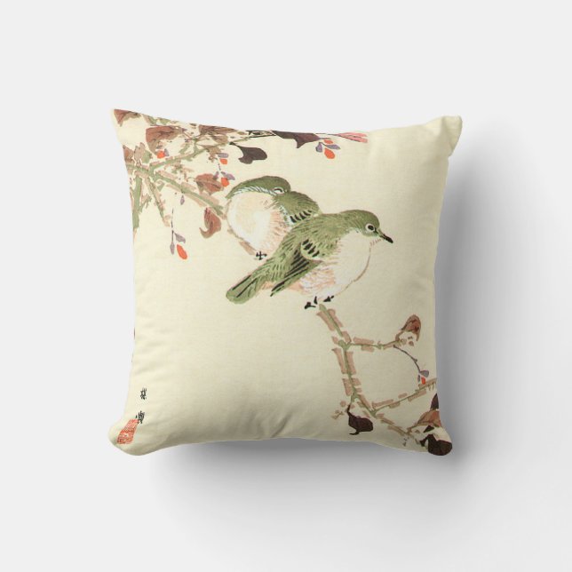 Vintage Japanese Woodblock Print Image Pillow (Front)