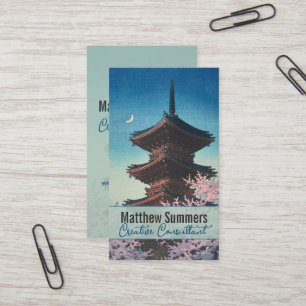 Vintage Japanese Woodblock Spring Evening Pagoda Business Card