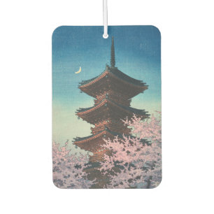 Vintage Japanese Woodblock Spring Evening Pagoda Car Air Freshener