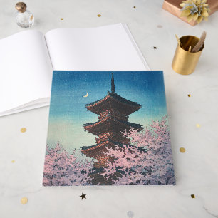 Vintage Japanese Woodblock Spring Evening Pagoda Guest Book