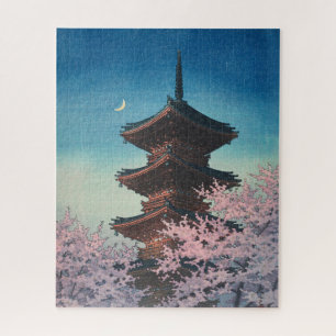 Vintage Japanese Woodblock Spring Evening Pagoda Jigsaw Puzzle