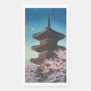 Vintage Japanese Woodblock Spring Evening Pagoda Napkin