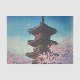 Vintage Japanese Woodblock Spring Evening Pagoda Tissue Paper