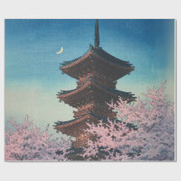 Vintage Japanese Woodblock Spring Evening Pagoda