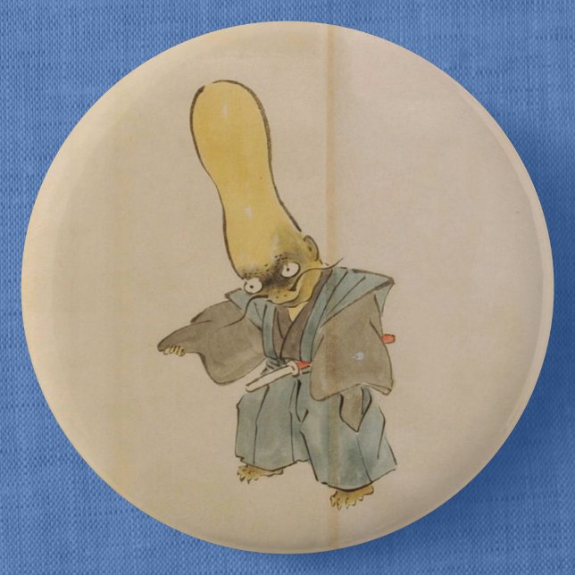 Vintage Japanese Yokai Swordsman 6 Cm Round Badge (Vintage Yokai Swordsman Can Badge- Detail View)