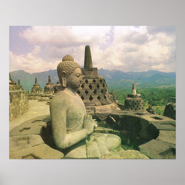 Vintage Java, Borobodur temple, Buddha figure Poster (Front)