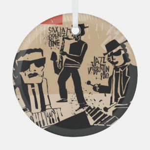 Vintage Jazz Band Poster: Cool Design Glass Tree Decoration
