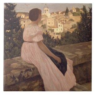 Vintage Jean Frederic Bazille The Pink Dress Tile