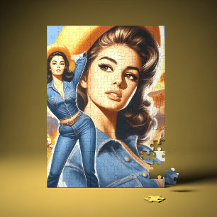 Vintage Jeans Country Woman Jigsaw Puzzle
