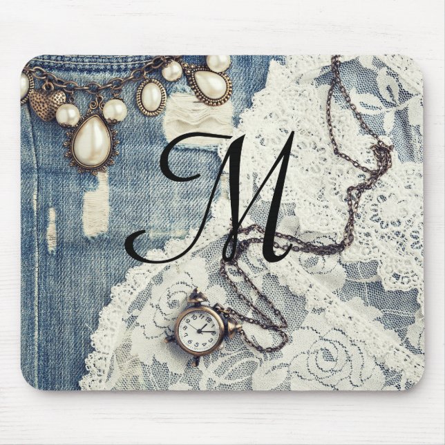 Vintage Jeans Victorian Lace Initial Mouse Pad (Front)