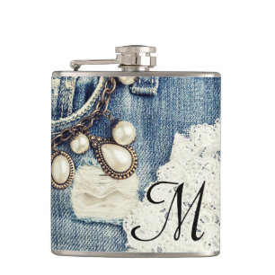 Vintage Jeans Victorian Monogram Whiskey Flask