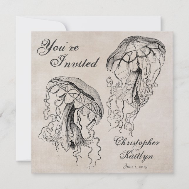 Vintage Jellyfish Beach Wedding Invitation (Front)