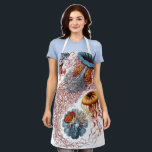 Vintage Jellyfish by Ernst Haeckel, Discomedusae Apron<br><div class="desc">Vintage illustration marine life biology design by Ernst Haeckel. A variety of colourful jellyfish animals swimming in the waters of the sea. Jelly fish are free swimming aquatic animals with an umbrella shaped body and long trailing tentacles. They can be found in all of the oceans and some in freshwater...</div>