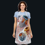 Vintage Jellyfish by Ernst Haeckel, Discomedusae Apron<br><div class="desc">Vintage illustration marine life biology design by Ernst Haeckel. A variety of colourful jellyfish animals swimming in the waters of the sea. Jelly fish are free swimming aquatic animals with an umbrella shaped body and long trailing tentacles. They can be found in all of the oceans and some in freshwater...</div>