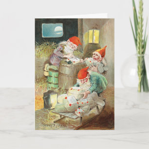 Vintage Jenny Nystrom Christmas Gnomes Art Holiday Card