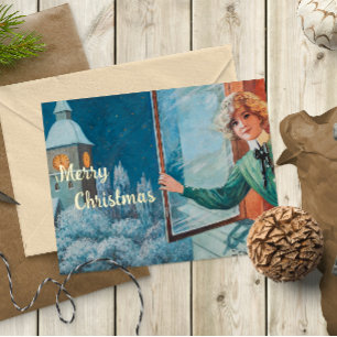 Vintage Jenny Nyström Custom Merry Christmas Foil Greeting Card