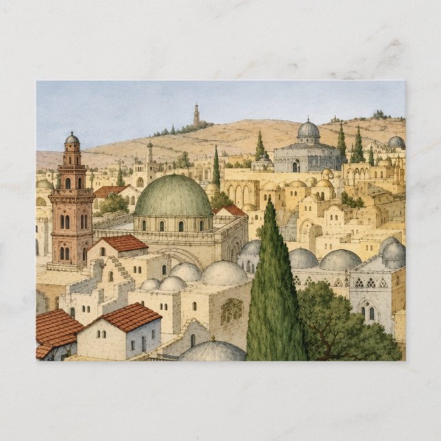 Vintage Jerusalem Panorama Postcard (Front)