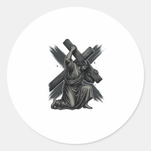 Vintage Jesus Carrying Cross Christian Vector Art Classic Round Sticker