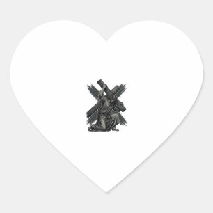 Vintage Jesus Carrying Cross Christian Vector Art Heart Sticker