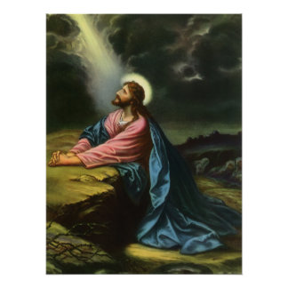 Vintage Jesus Christ Praying, Garden of Gethsemane Poster