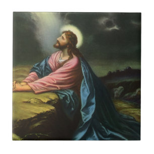 Vintage Jesus Christ Praying, Garden of Gethsemane Tile