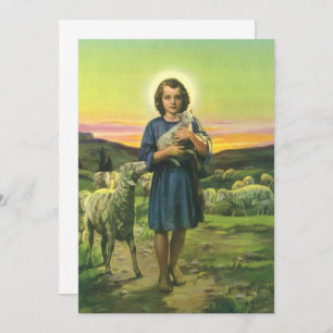 Vintage Jesus Christ the Shepherd with Baby Lamb Invitation