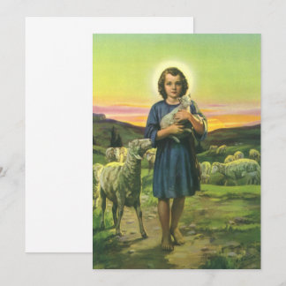 Vintage Jesus Christ the Shepherd with Baby Lamb Invitation