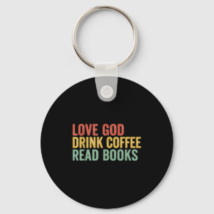 Vintage Jesus Christian Love God Drink Coffee Read Key Ring