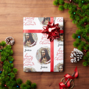 Vintage Jesus Christmas customizable Name  Wrapping Paper