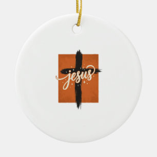 Vintage Jesus Cross Christian Shirt Design_1 Ceramic Tree Decoration