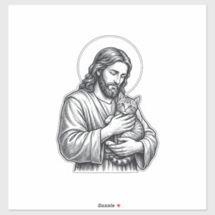 Vintage Jesus Holding Cat Engraving Graphic_1