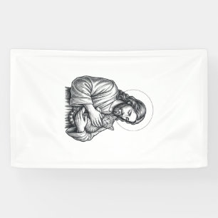 Vintage Jesus Holding Cat Engraving Graphic_1 Banner