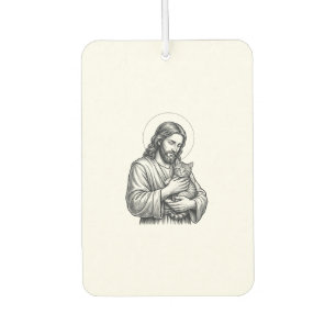 Vintage Jesus Holding Cat Engraving Graphic_1 Car Air Freshener