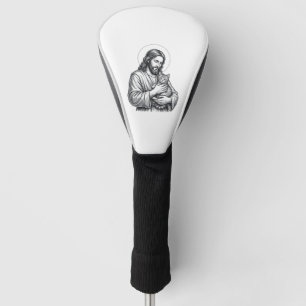 Vintage Jesus Holding Cat Engraving Graphic_1 Golf Head Cover