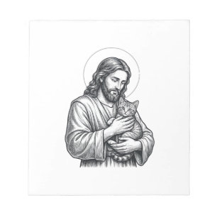 Vintage Jesus Holding Cat Engraving Graphic_1 Notepad