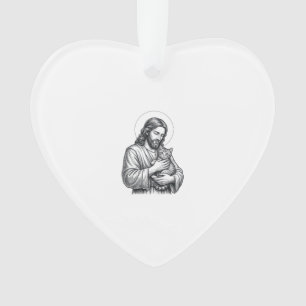Vintage Jesus Holding Cat Engraving Graphic_1 Ornament