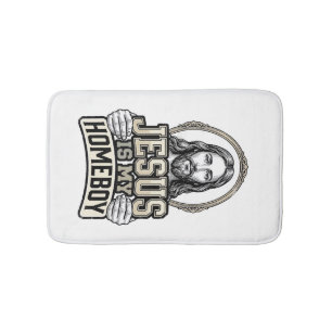 Vintage Jesus Is My Homeboy Engraved Vector Design Bath Mat