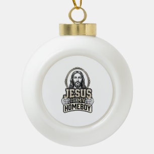 Vintage Jesus Is My Homeboy Engraved Vector Design Ceramic Ball Christmas Ornament