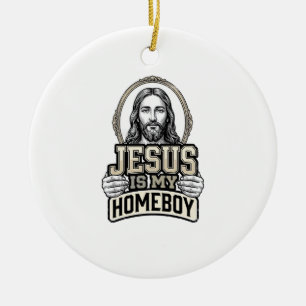 Vintage Jesus Is My Homeboy Engraved Vector Design Ceramic Tree Decoration