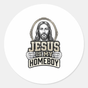 Vintage Jesus Is My Homeboy Engraved Vector Design Classic Round Sticker
