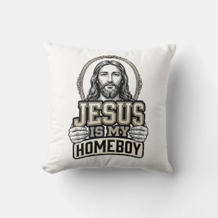 Vintage Jesus Is My Homeboy Engraved Vector Design Cushion