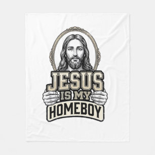 Vintage Jesus Is My Homeboy Engraved Vector Design Fleece Blanket