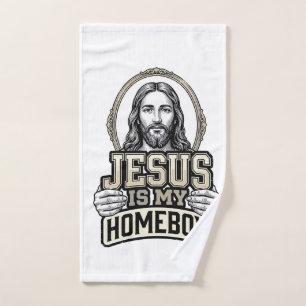 Vintage Jesus Is My Homeboy Engraved Vector Design Hand Towel