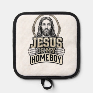 Vintage Jesus Is My Homeboy Engraved Vector Design Pot Holder