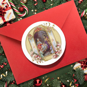 Vintage Jesus Mary Joseph Nativity Floral Holiday  Classic Round Sticker
