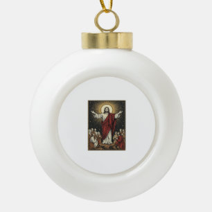 Vintage Jesus Radiant Glory Christian Engraving De Ceramic Ball Christmas Ornament