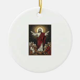 Vintage Jesus Radiant Glory Christian Engraving De Ceramic Tree Decoration